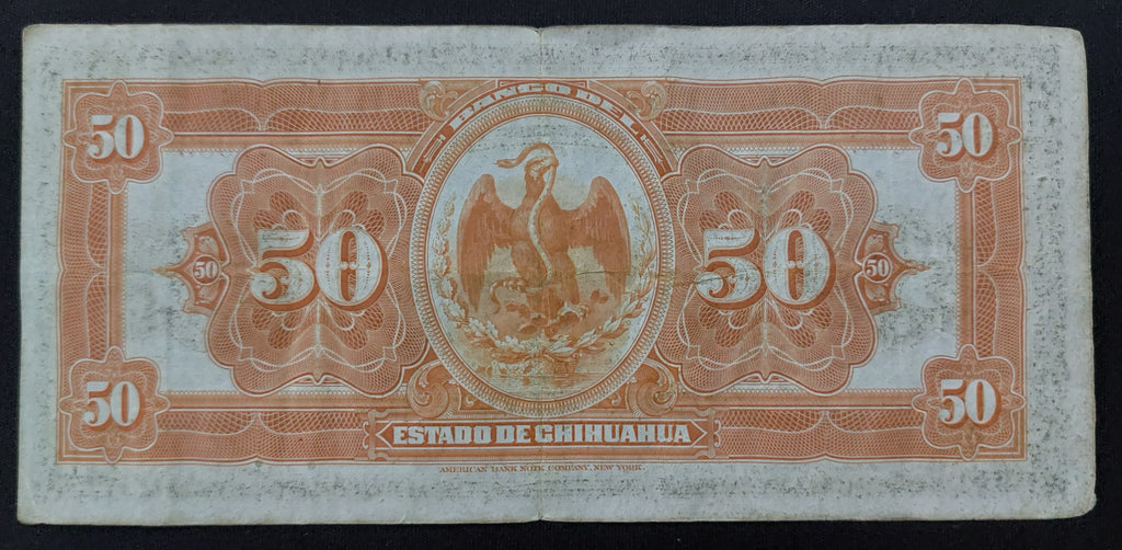 Billete 50 Pesos Banco del Estado de Chihuahua 1913 Locomotora Vapor
