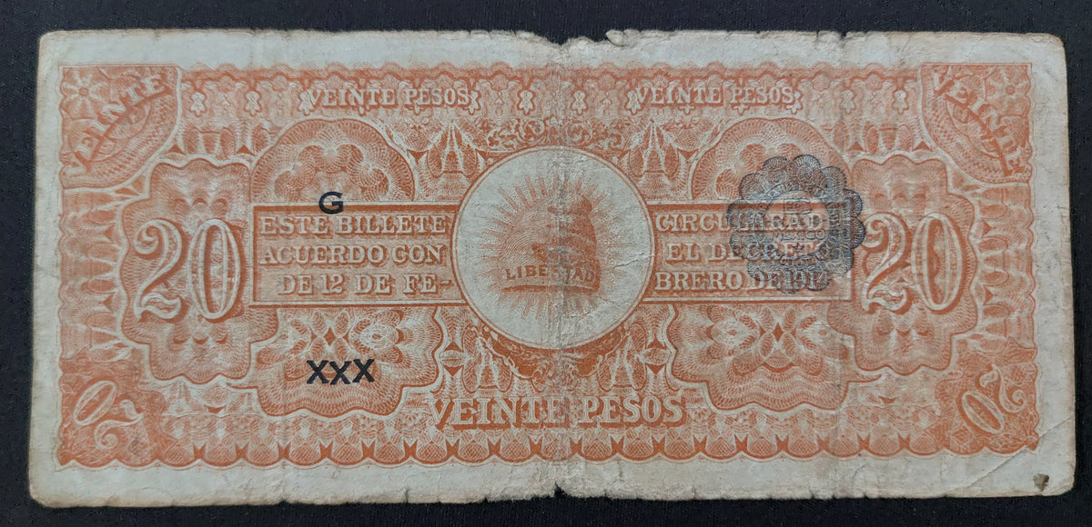 Billete Ejército Constitucionalista de México 20 Pesos Chihuahua 1914