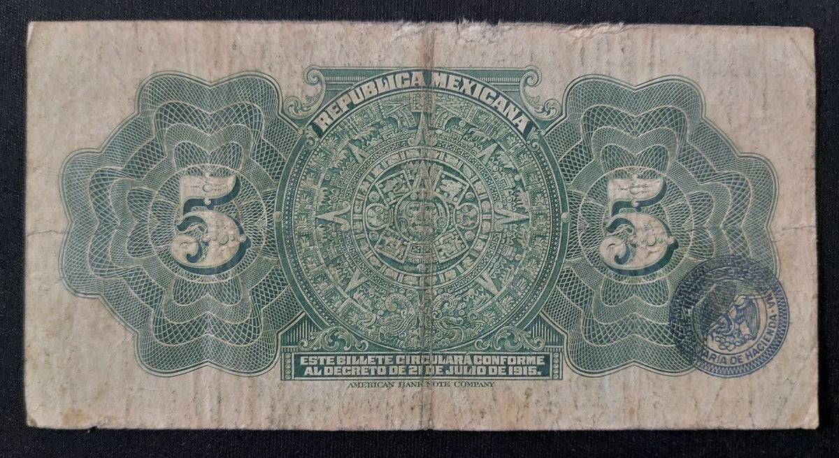 Billete 5 Cinco Pesos República Mexicana Cuauhtémoc 1915