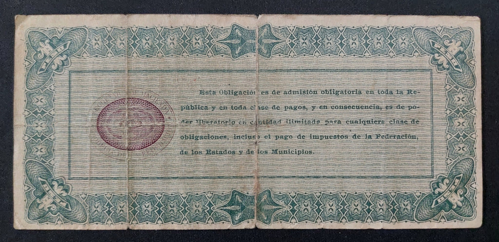 Billete 1 Peso Obligacion Provisional Erario Federal 1914