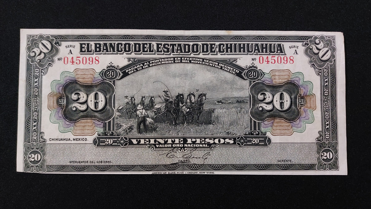 Billete 20 Pesos Banco del Estado de Chihuahua 1913