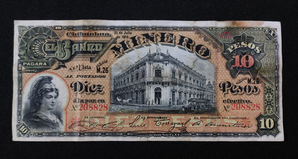 Billete 10 Pesos Banco Minero Chihuahua 1914