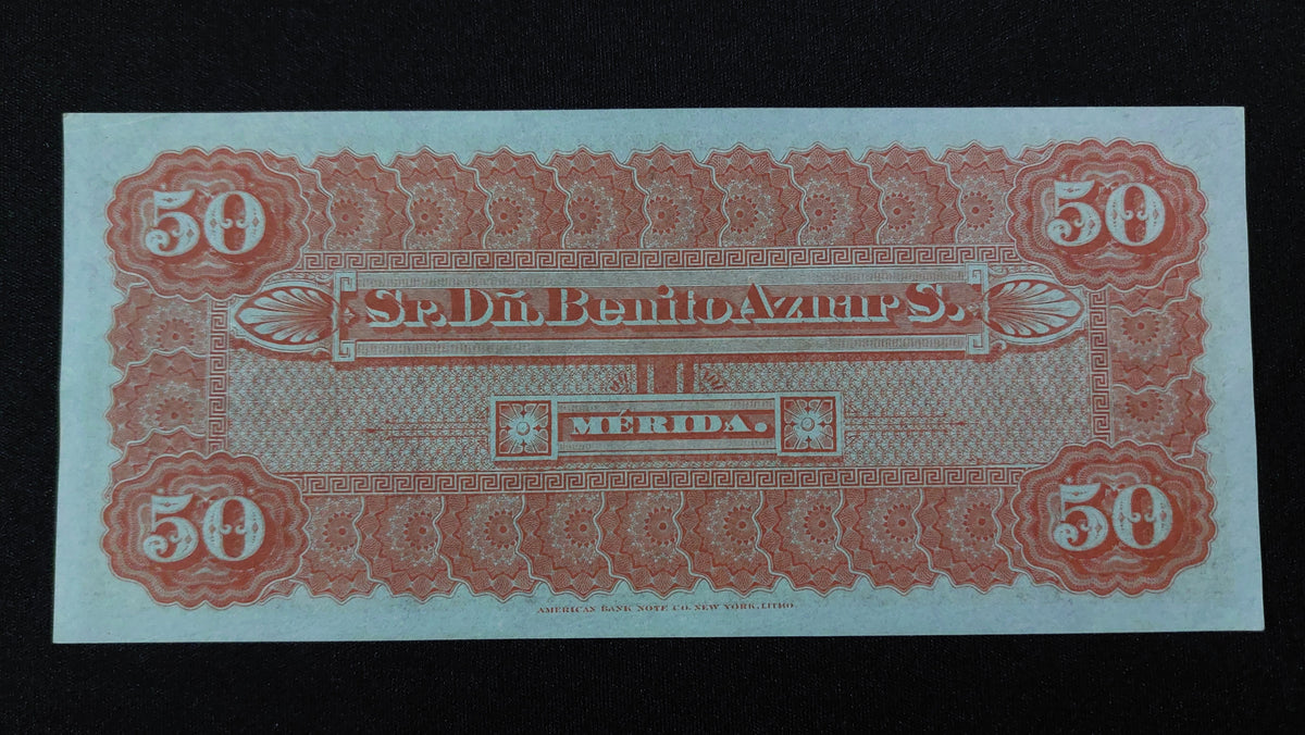 Cheque 50 Pesos Sr D Benito Aznar S Mérida 1889 Sin Circular UNC
