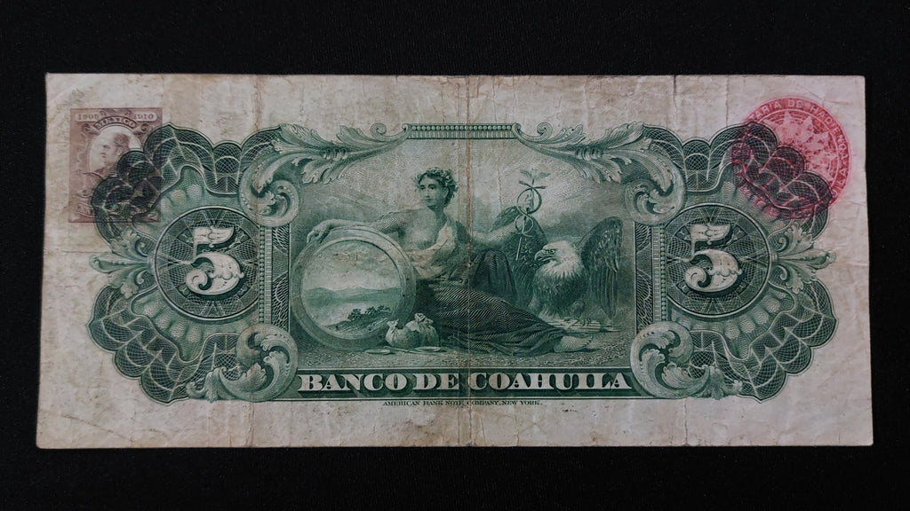 Billete 5 Pesos Banco de Coahuila Saltillo 1909