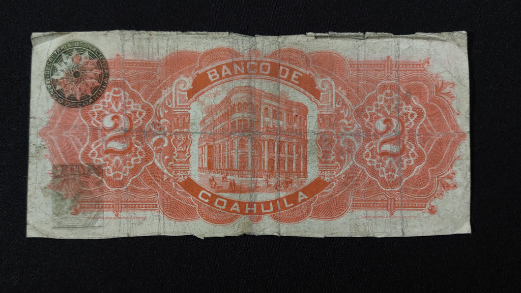 Billete 2 Pesos Banco de Coahuila Saltillo 1914
