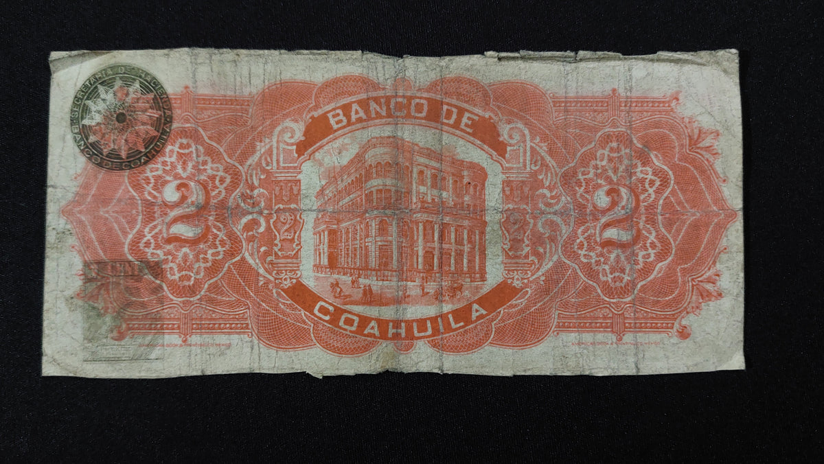 Billete 2 Pesos Banco de Coahuila Saltillo 1914