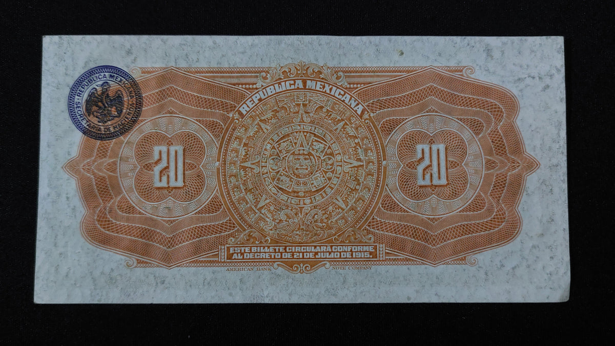 Billete 20 Pesos Republica Mexicana Gobierno Constitucionalista 1915 Sin Circular UNC