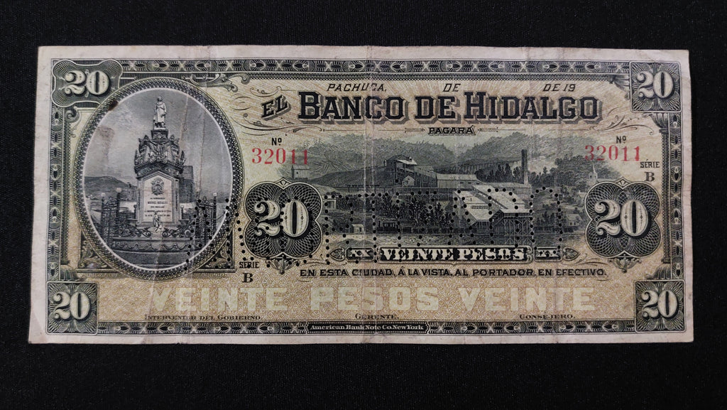 Billete 20 Pesos Banco de Hidalgo Pachuca