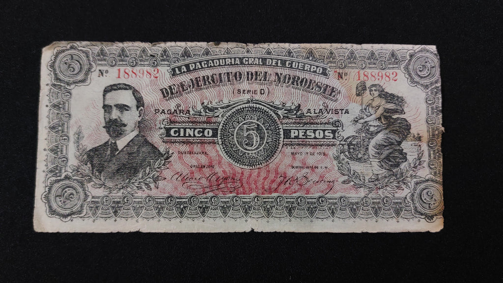 Billete 5 Pesos Ejercito del Noroeste 1916
