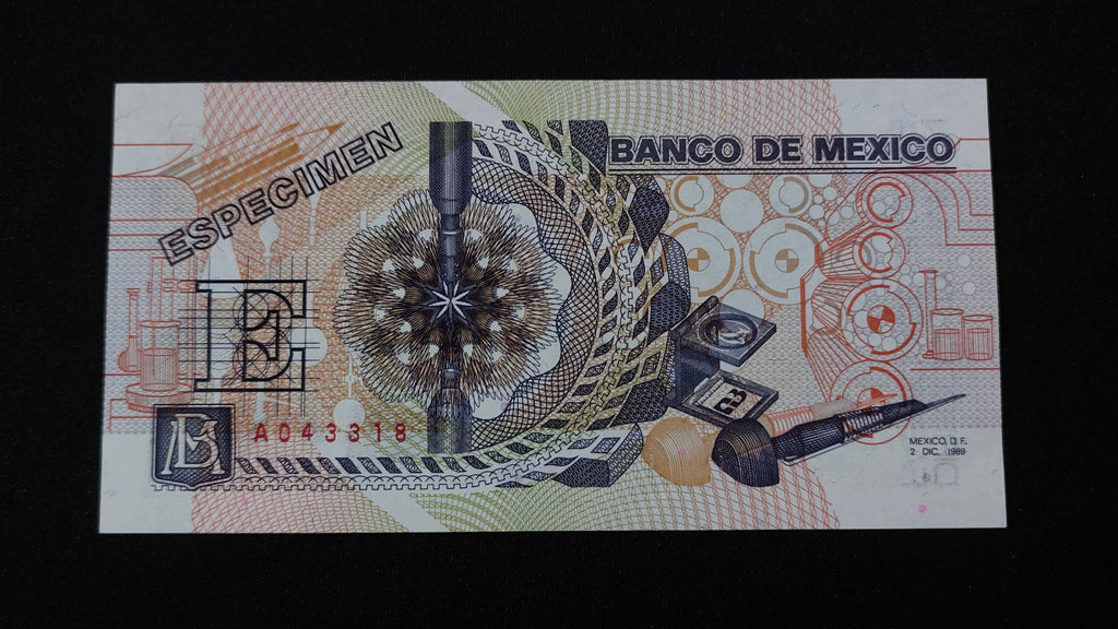 Billete Especimen Muestra Banco de Mexico Fabrica de Billetes 1989 Don Rodrigo Gomez UNC