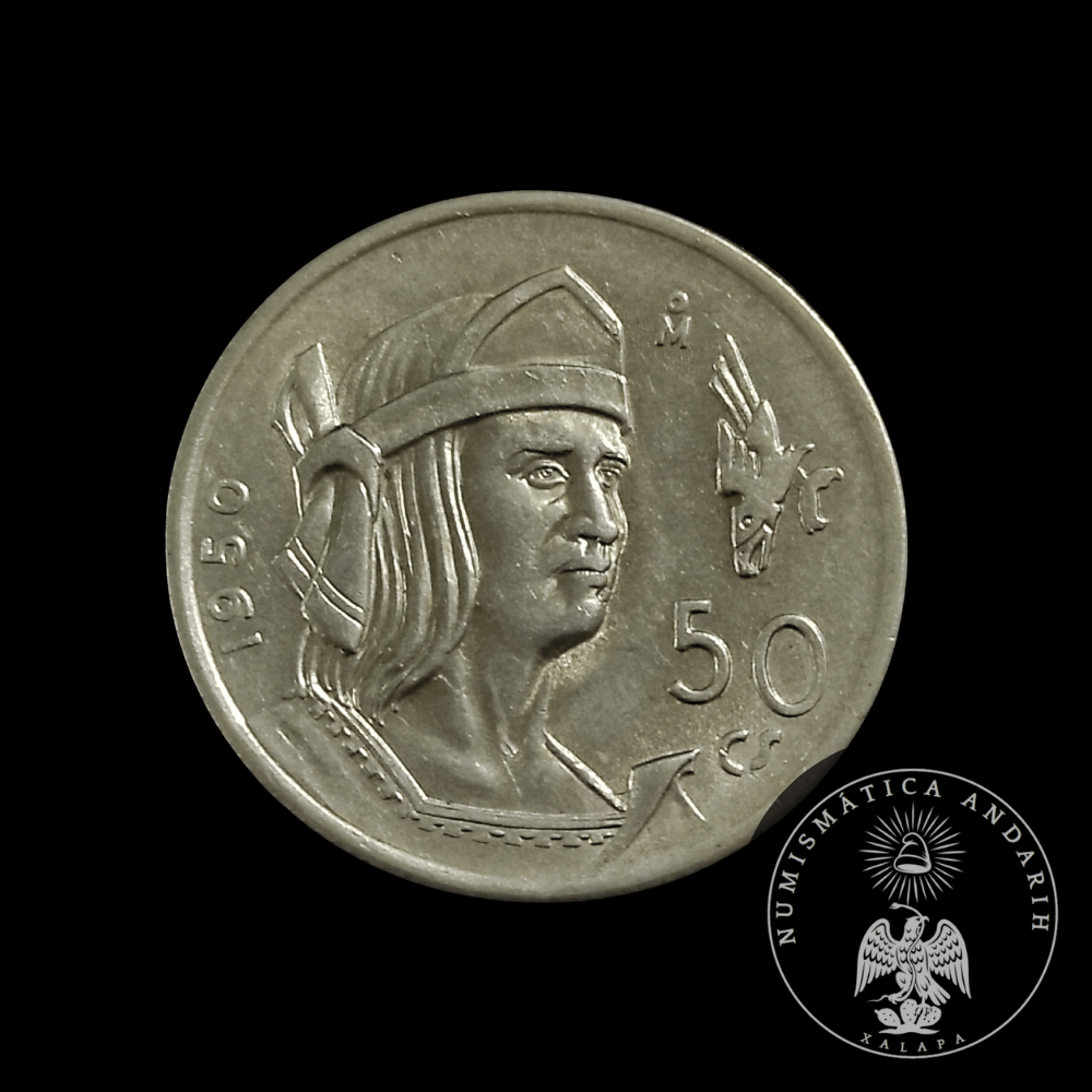 Moneda 50 Centavos Cuauhtémoc Plata Ley .300 Año 1950