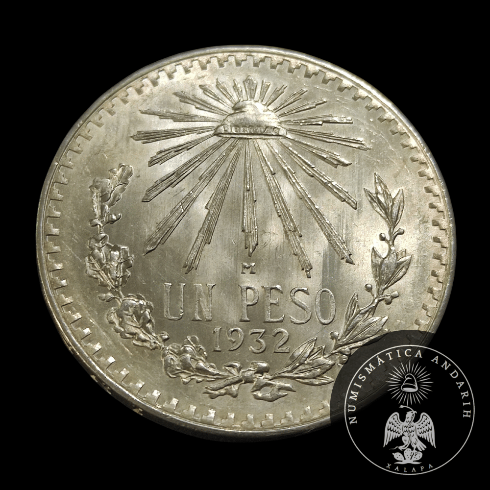 Moneda Un Peso Plata Ley .720 Resplandor Año 1932 México