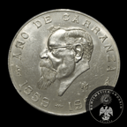 Moneda 5 Pesos Plata Ley .720 Venustiano Carranza Año 1959 México
