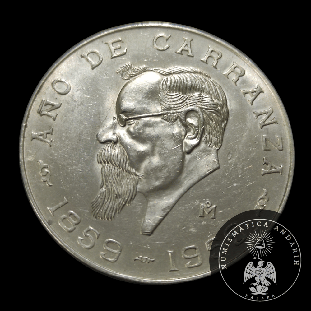 Moneda 5 Pesos Plata Ley .720 Venustiano Carranza Año 1959 México