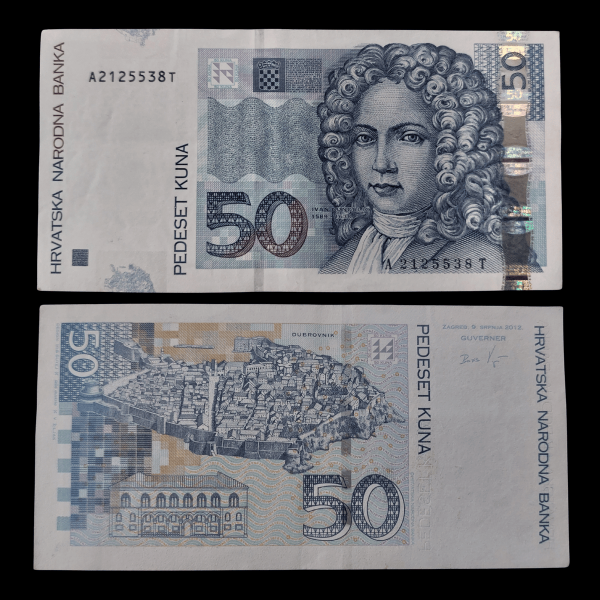 Billete Croacia 50 Kuna Año 2012 (Ivan Gundulić / Dubrovnik)