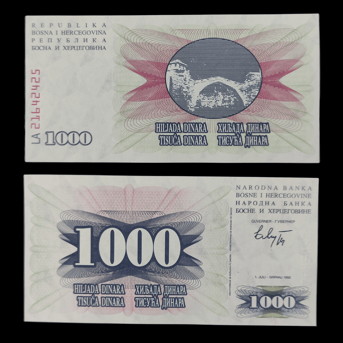 Billete Bosnia y Herzegovina 1000 Dinara Año 1992- UNC