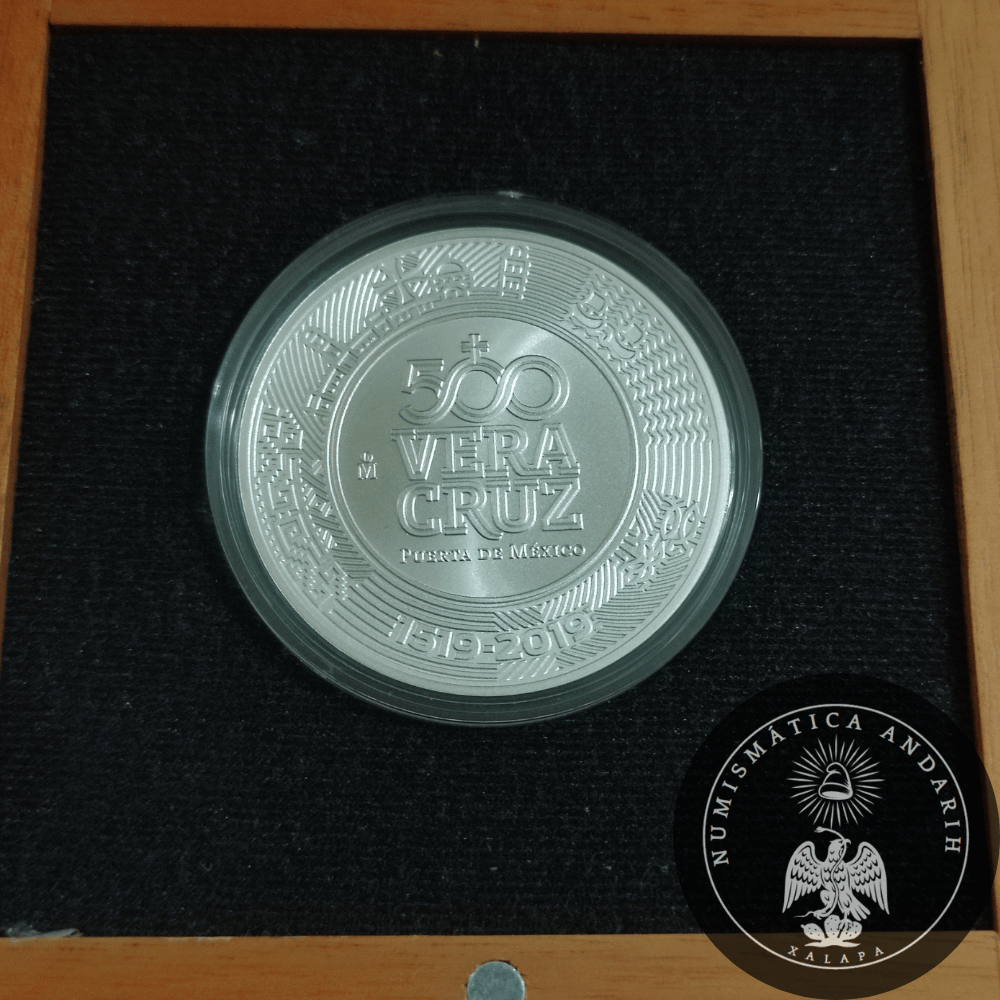 Medalla 2 Onzas Plata 500 Años Veracruz (1519-2019) Casa de Moneda Estuche de Madera