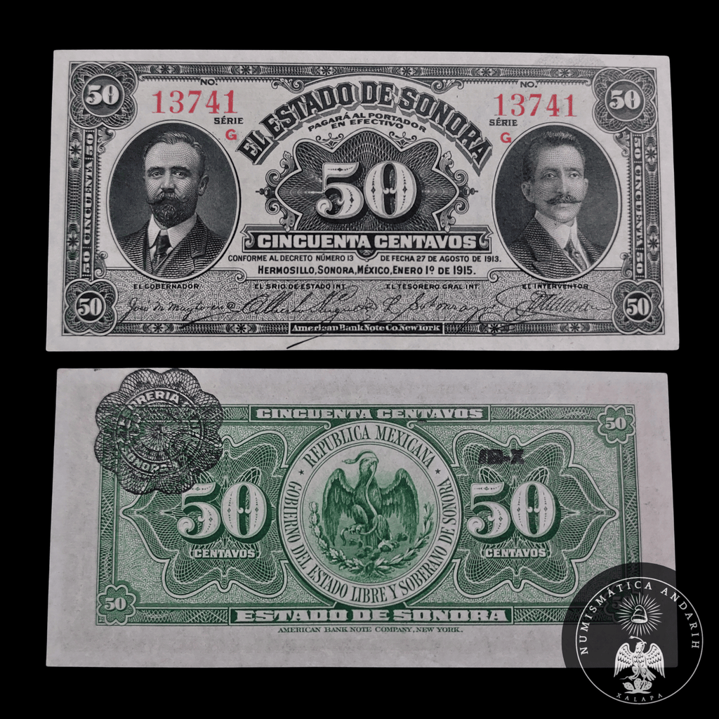Billete 50 Centavos del Estado de Sonora 1915 Sin Circular UNC