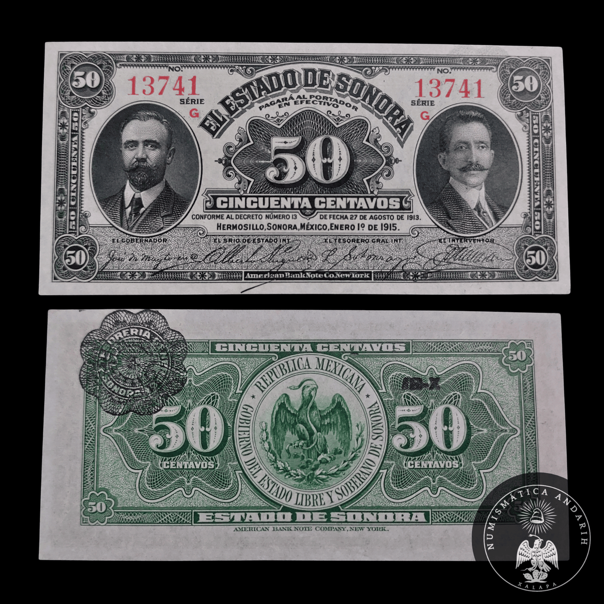 Billete 50 Centavos del Estado de Sonora 1915 Sin Circular UNC