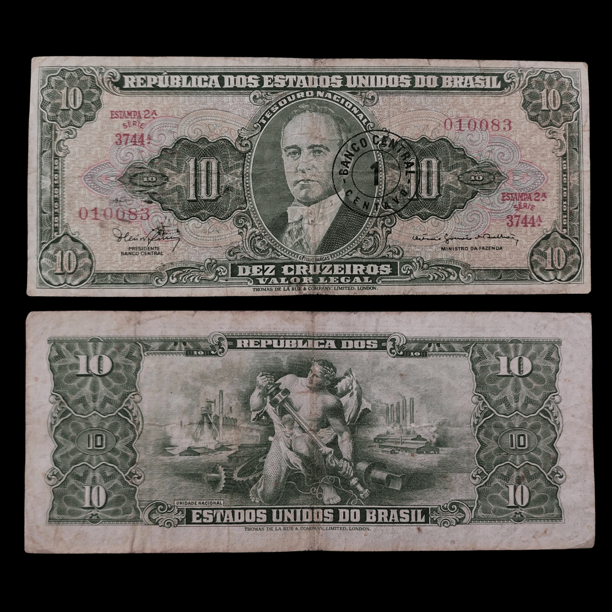 Billete Brasil 10 Cruzeiros (Valor Legal) Año c. 1940-1950