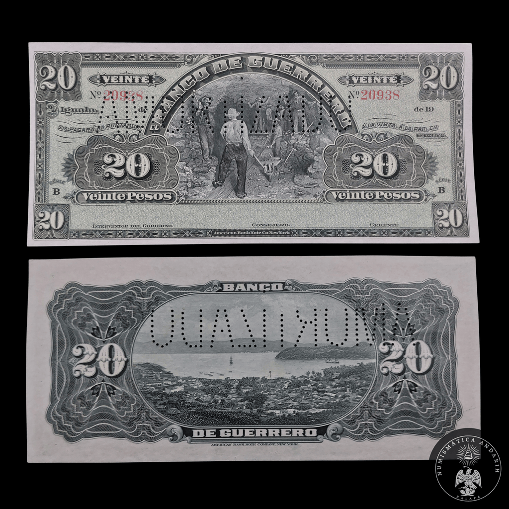 Billete 20 Pesos Banco de Guerrero Amortizado Sin Circular UNC