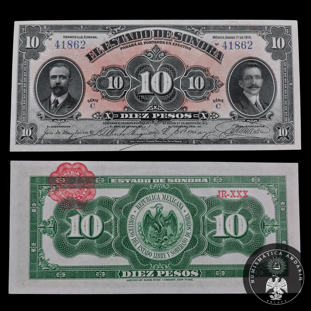 Billete 10 Pesos del Estado de Sonora 1915 Sin Circular UNC