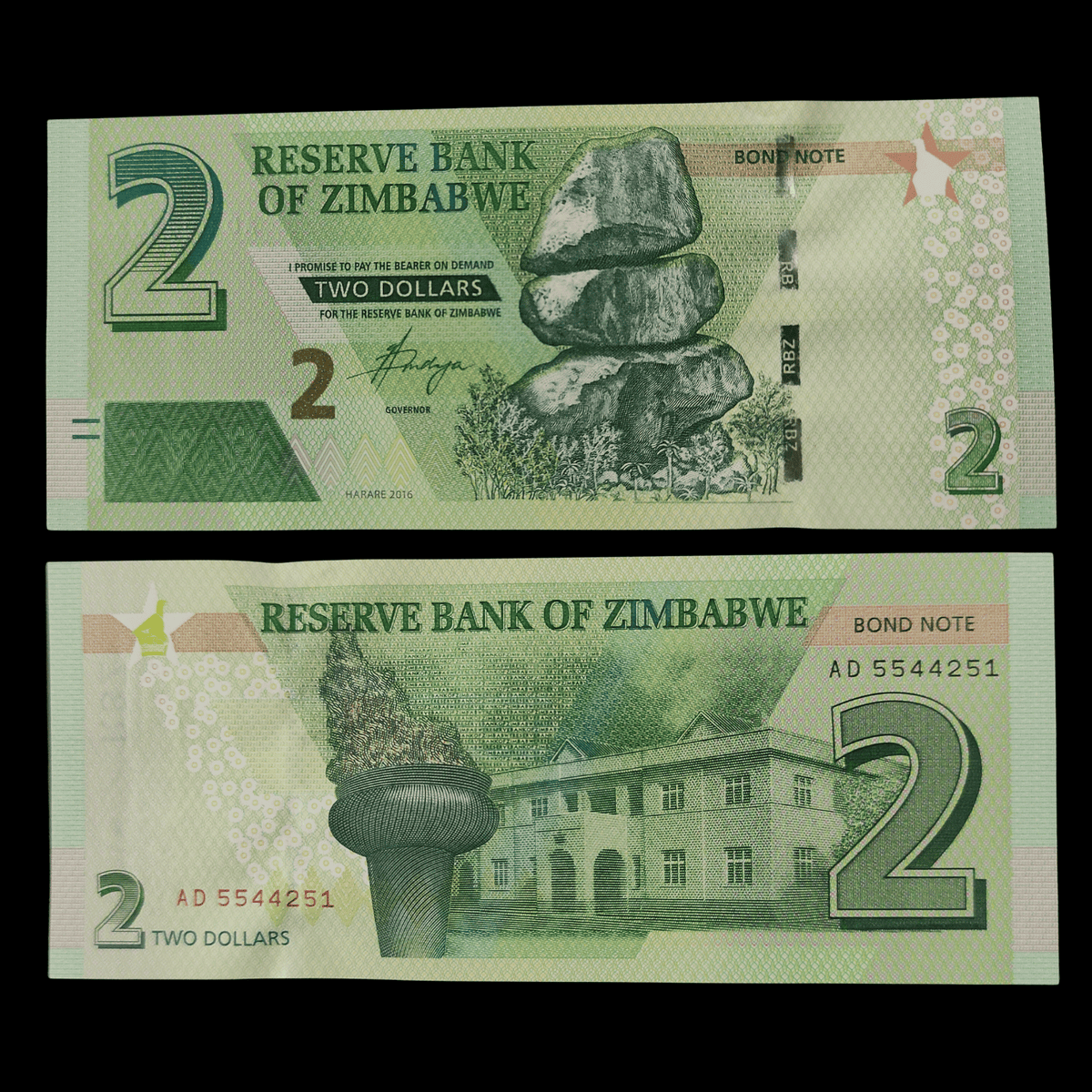 Billete Zimbabue 2  Dólares Año 2016- UNC