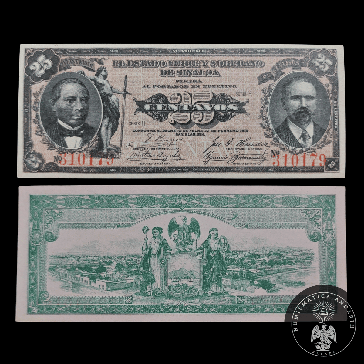 Billete 25 Centavos del Estado de Sinaloa 1913 Sin Circular UNC