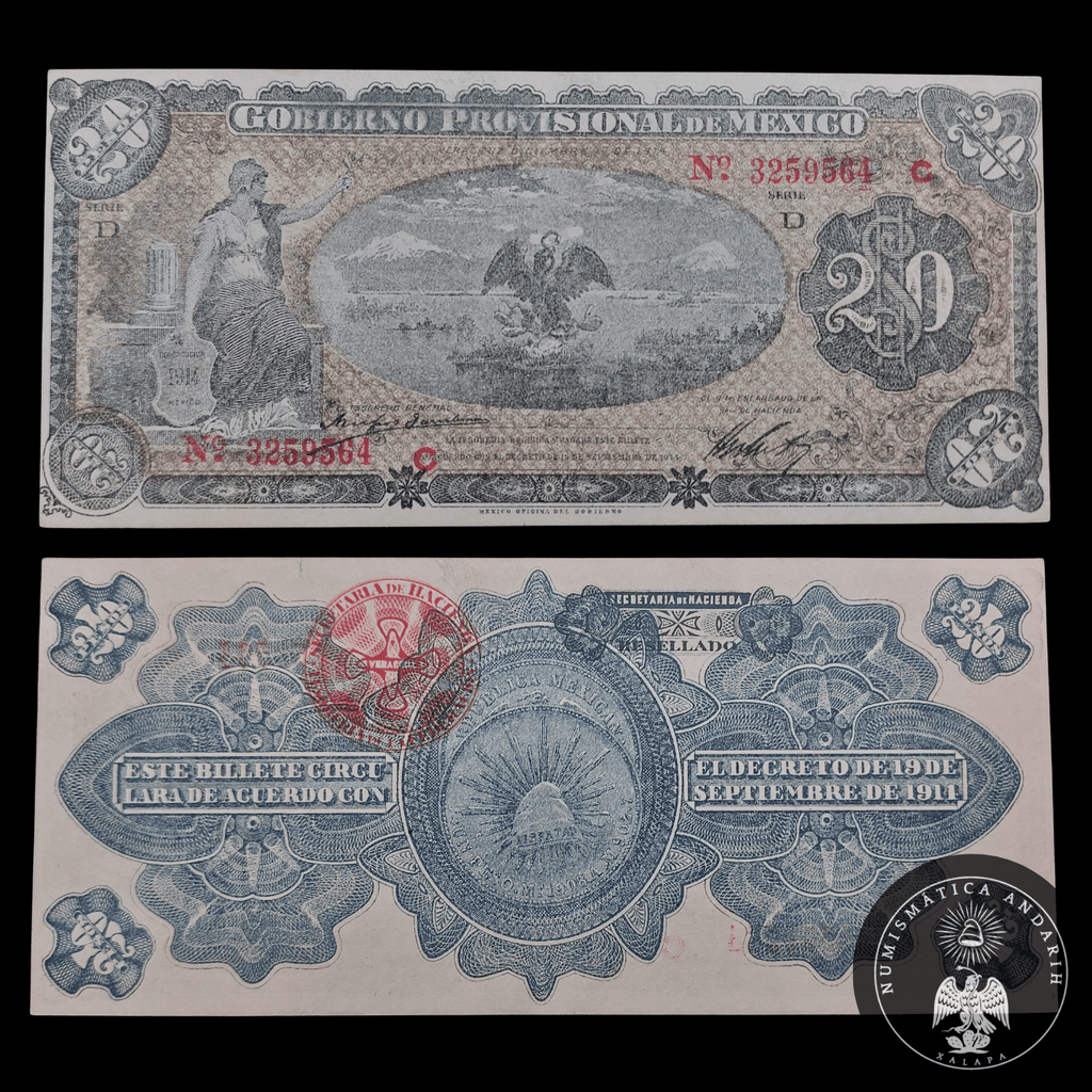 Billete 20 Pesos Gobierno Provisional de México (Emisión Veracruz 1914) Sin Curcular UNC