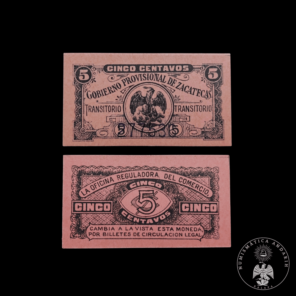 Billete Bilimbique 5 Centavos Gobierno Provisional de Zacatecas (1915) Sin Circular UNC