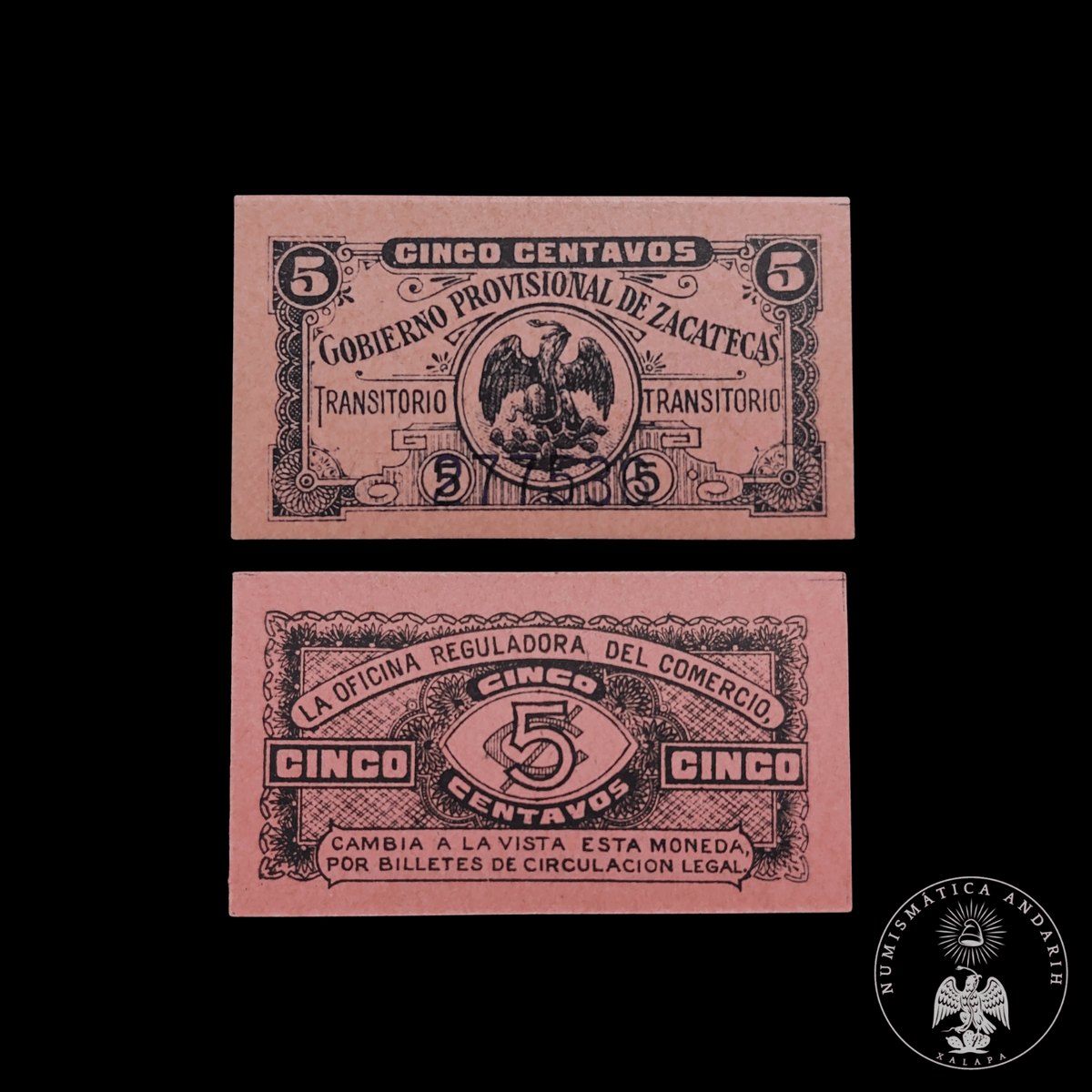 Billete Bilimbique 5 Centavos Gobierno Provisional de Zacatecas (1915) Sin Circular UNC