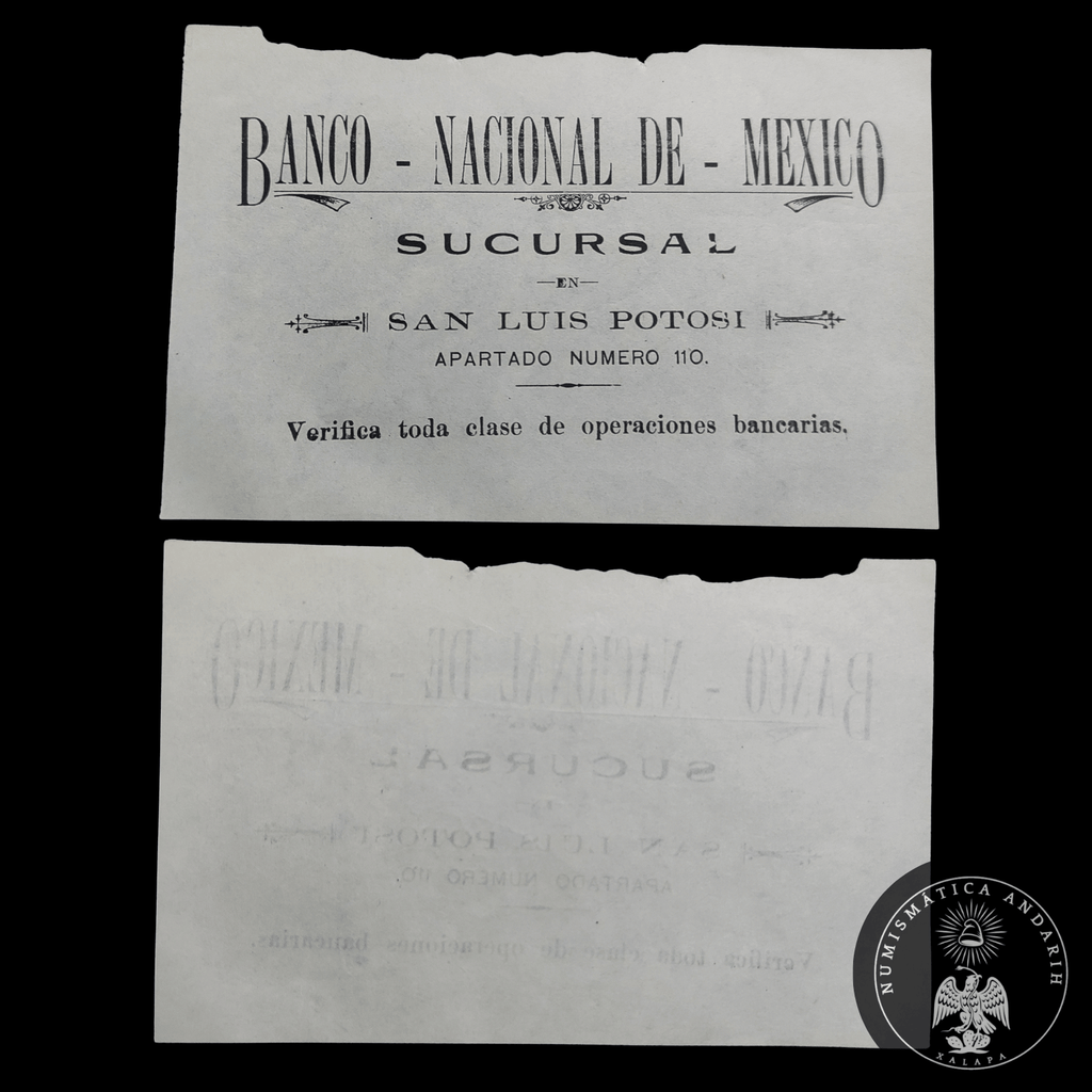 Tarjeta de Publicidad Comercial Banco Nacional de México Sucursal San Luis Potosí (Siglo XIX - Porfiriato)