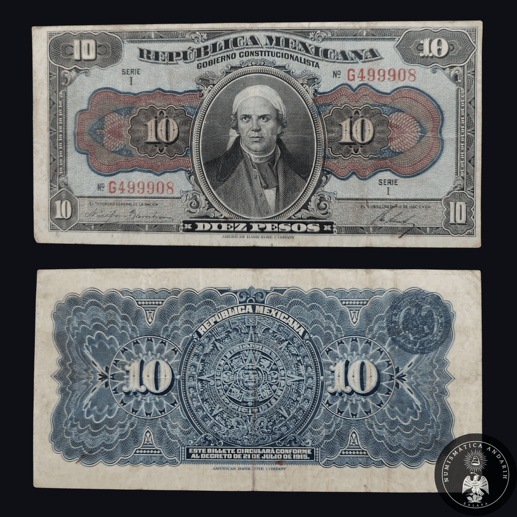 Billete 10 Diez Pesos República Mexicana José María Morelos 1915