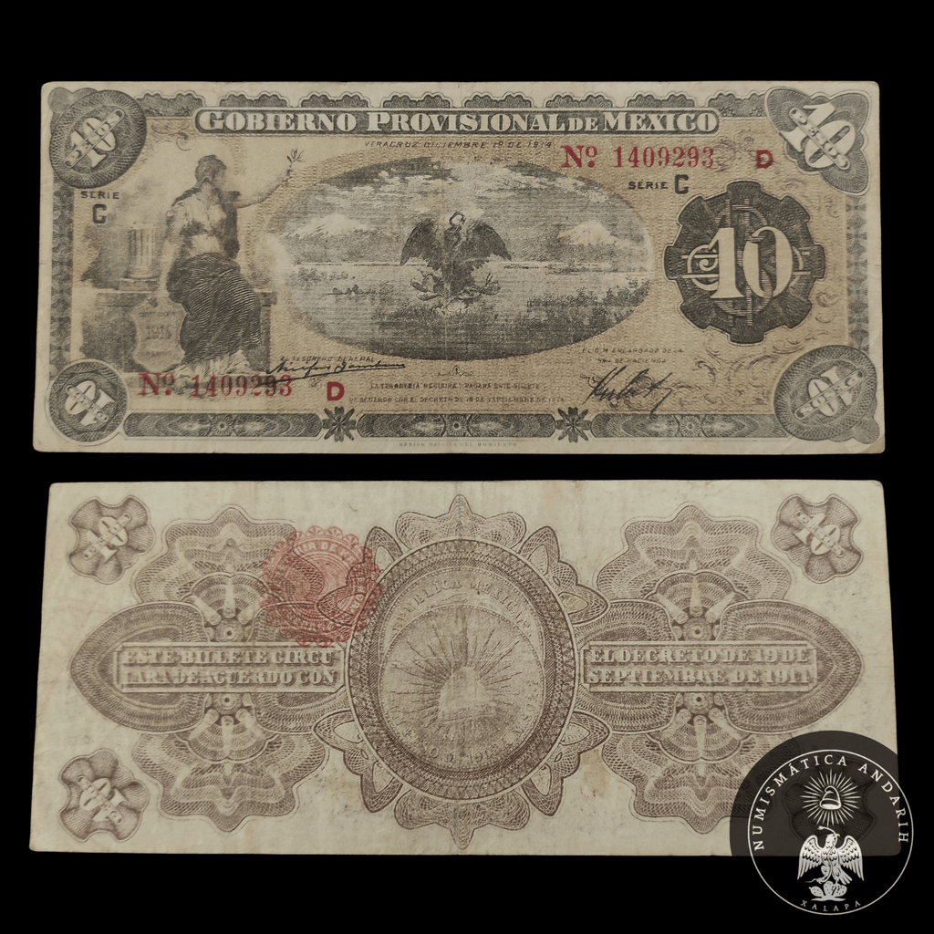 Billete Gobierno Provisional de México 10 Pesos Veracruz 1914