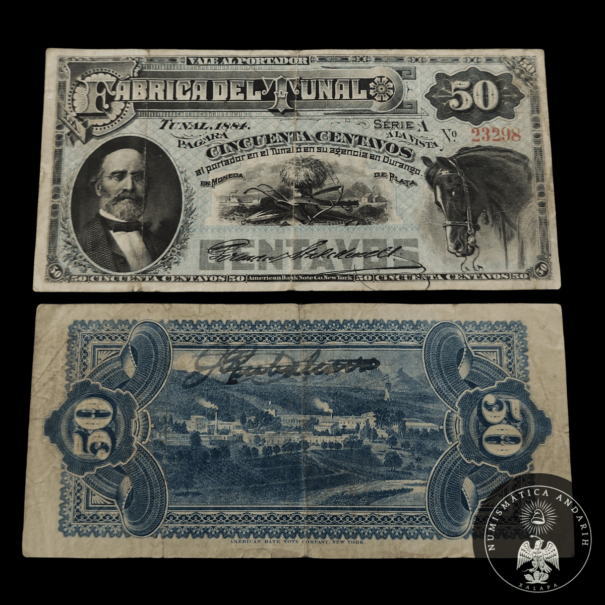 Vale al portador Fábrica del Tunal 50 Centavos El Tunal, Durango 1884