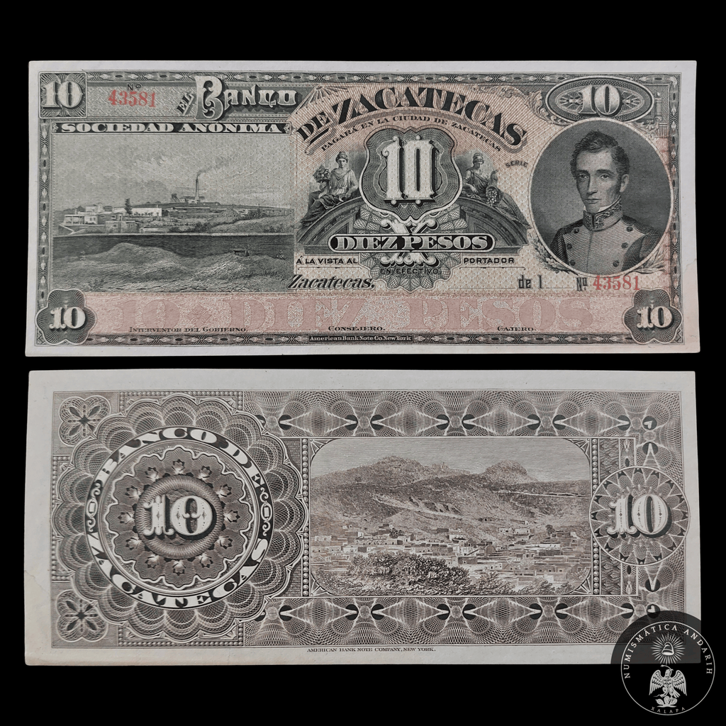 Billete 10 Pesos El Banco de Zacatecas Muy Alta Condicion