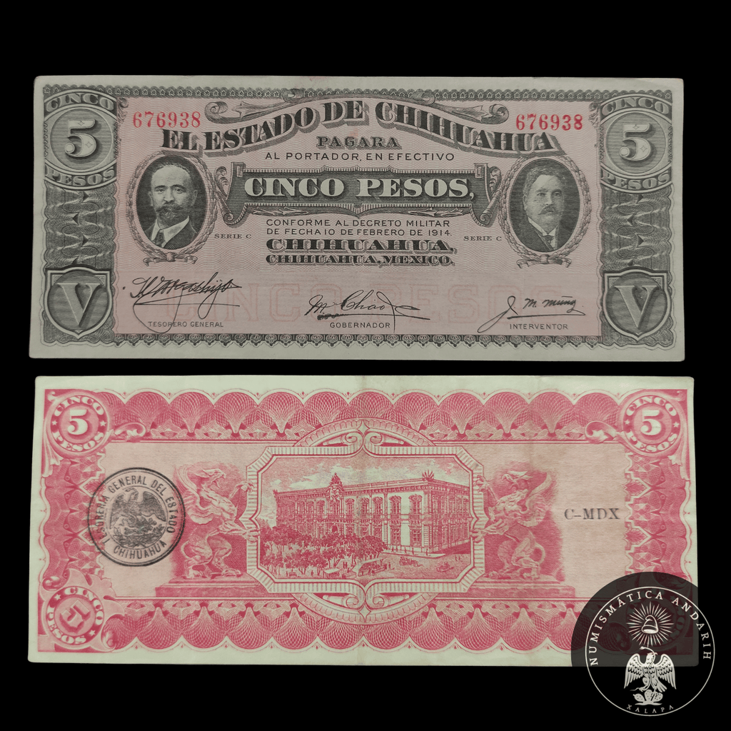 Billete 5 Pesos El Estado de Chihuahua 1914