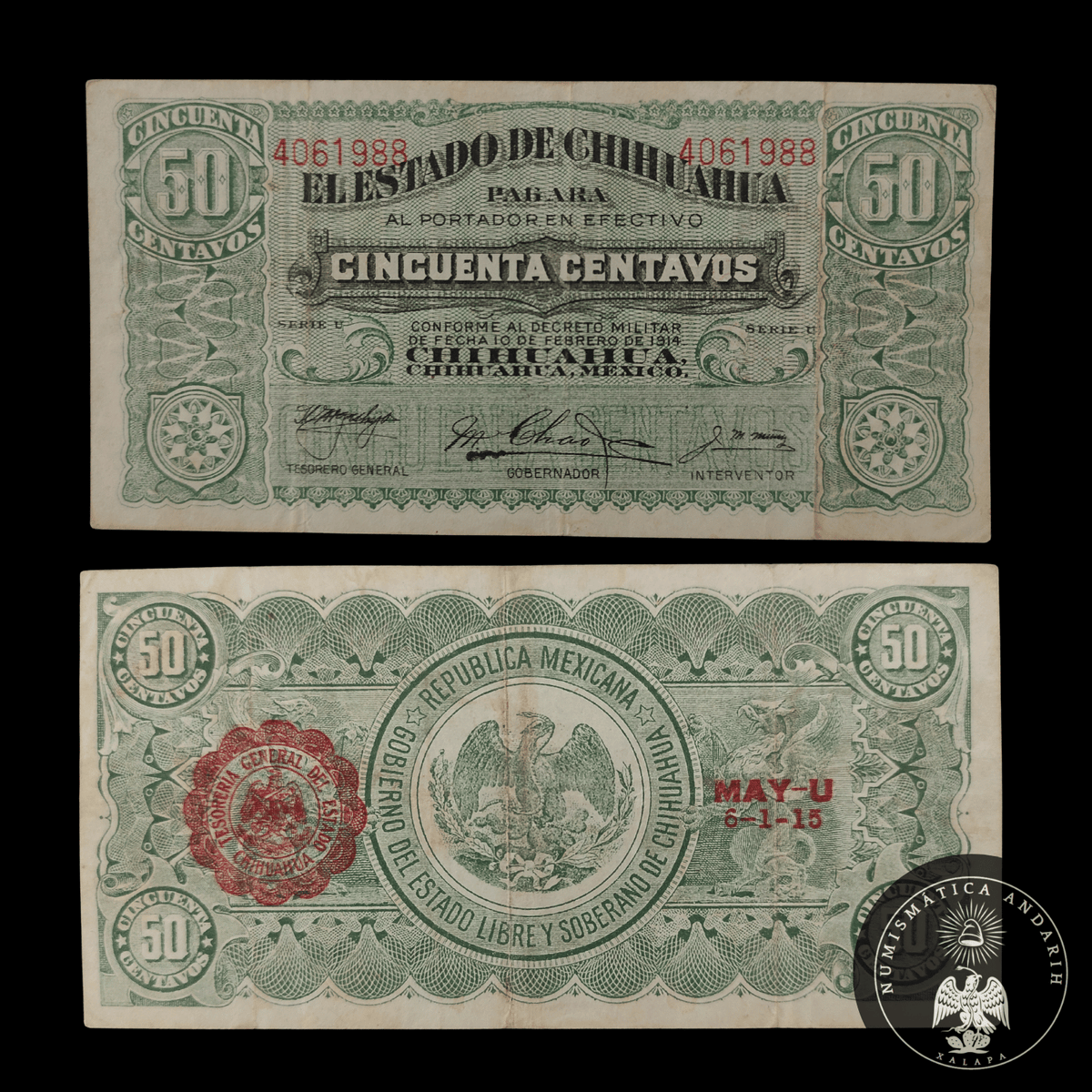 Billete 50 Centavos El Estado de Chihuahua 1914