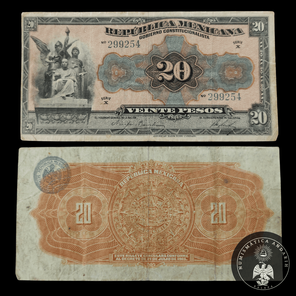 Billete 20 Pesos Republica Mexicana 1915