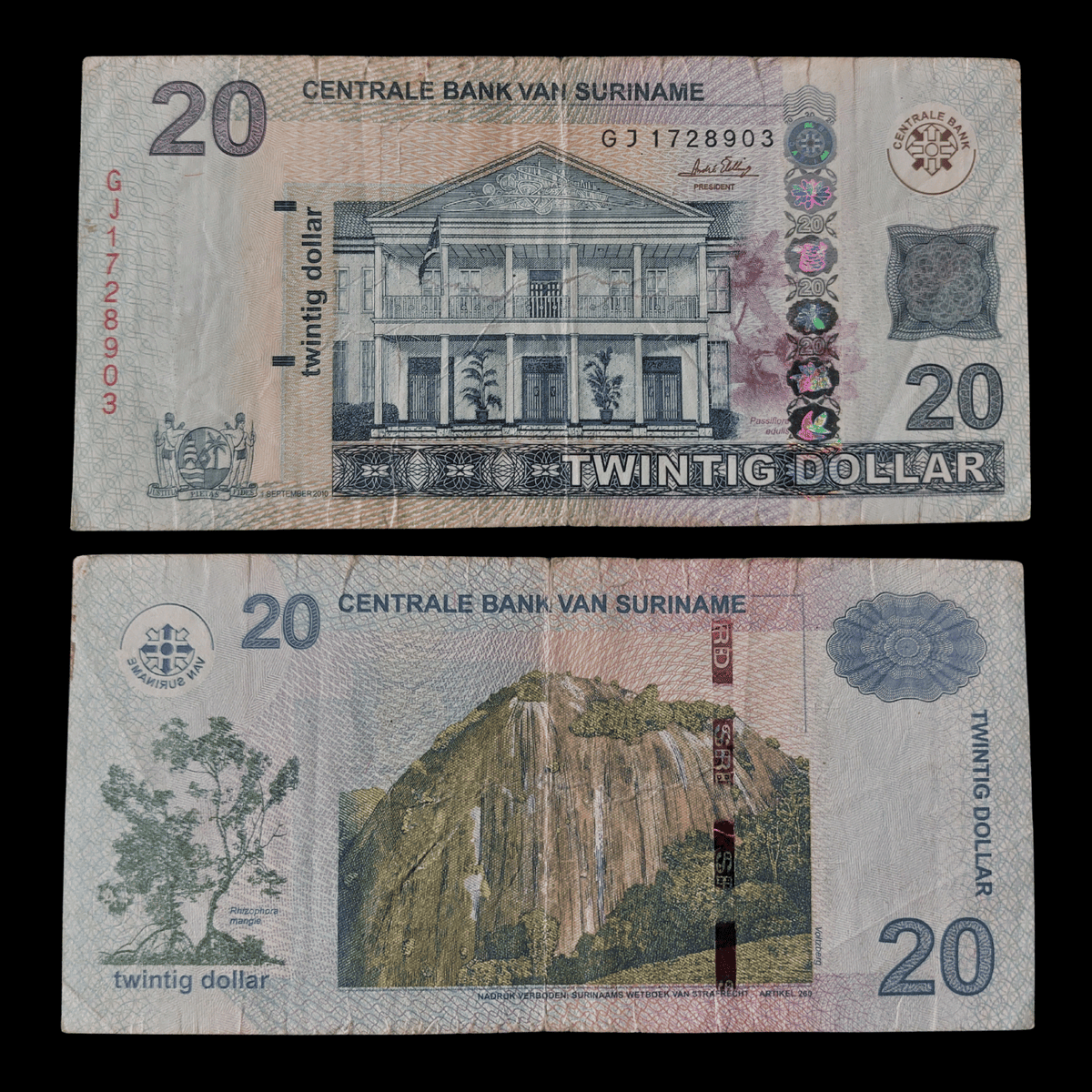 Billete Surinam 20 Dólares Año 2010