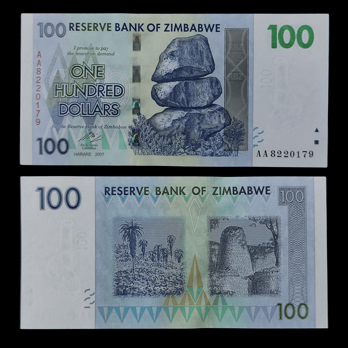 Billete Zimbabue 100 Dólares Año 2007- UNC