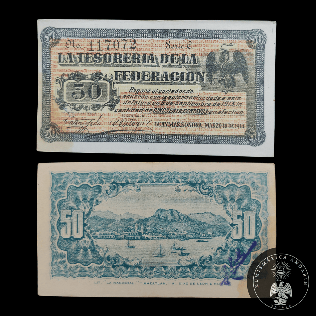 Billete 50 Centavos Tesoreria de la Federacion Guaymas Sonora 1914