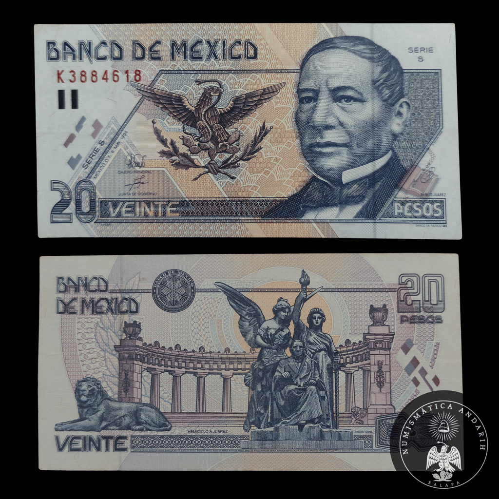 Billete 20 Pesos Banco de Mexico 1994 Benito Juarez Papel Sin Circular UNC