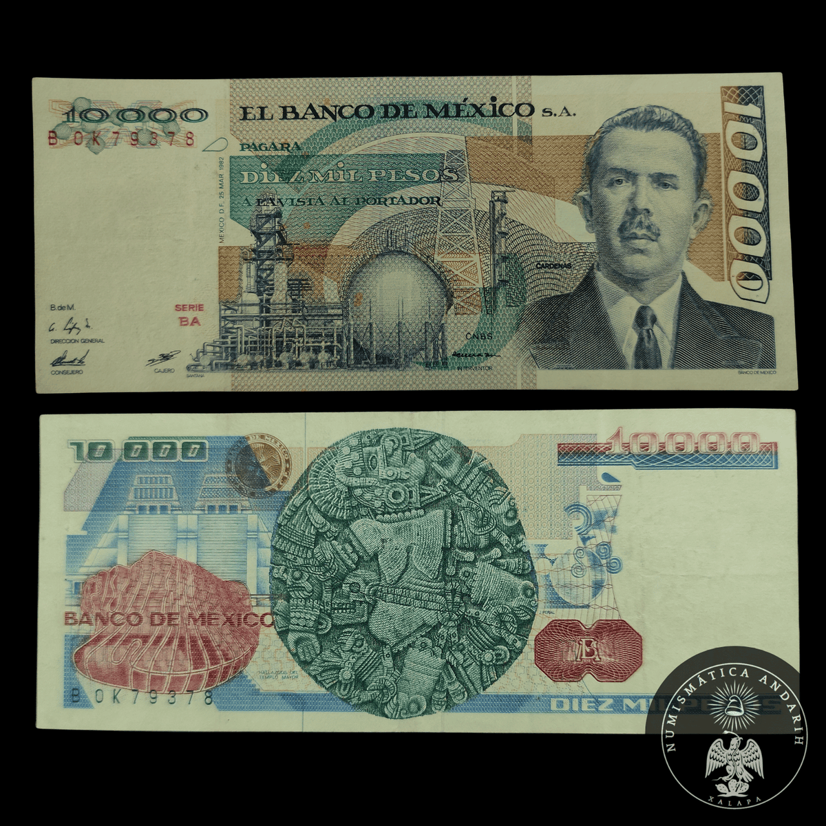 Billete 10000 Pesos Banco de Mexico S.A. 1987 Lazaro Cardenas AU