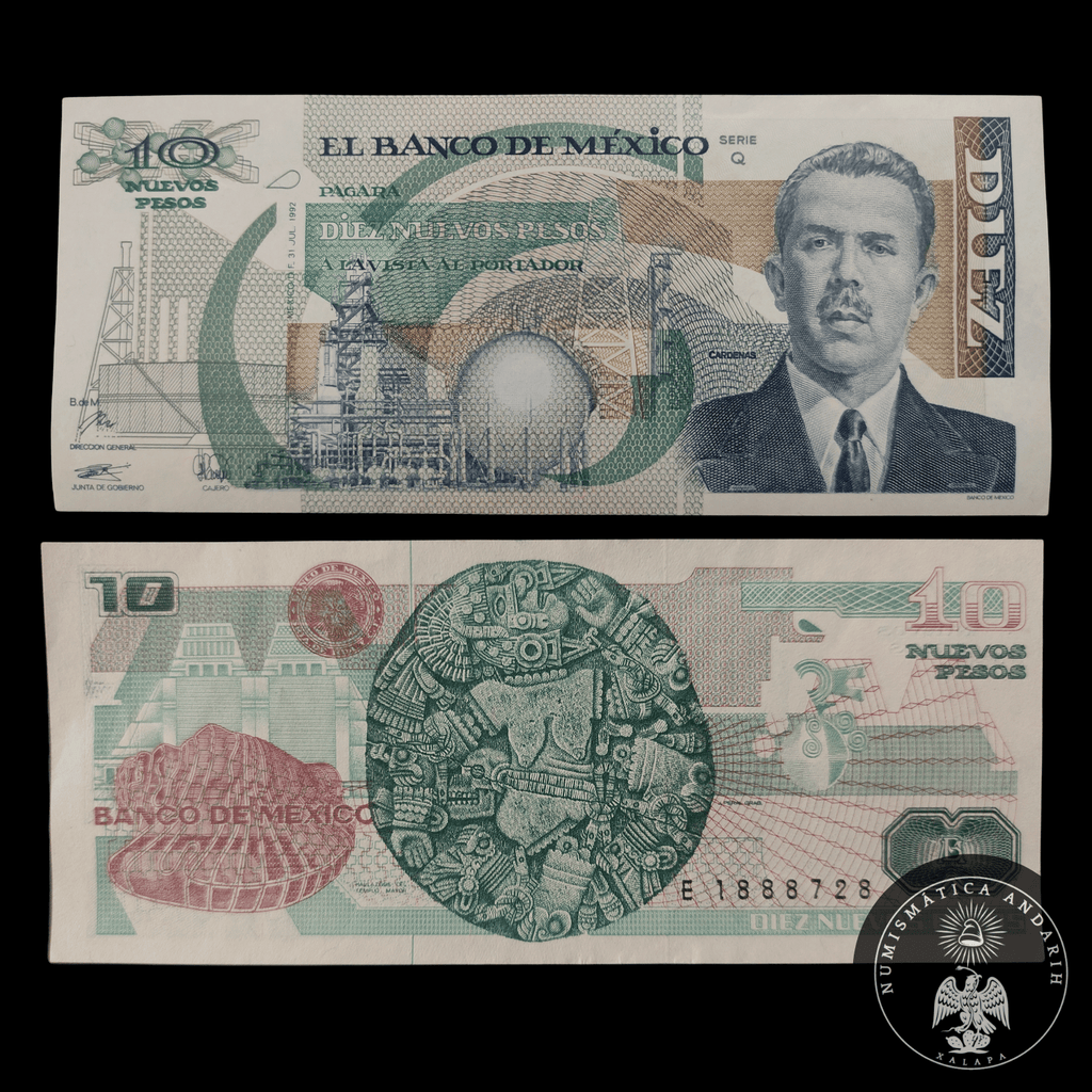 Billete 10 Nuevos Pesos Banco de Mexico 1992 Lazaro Cardenas Sin Circular UNC