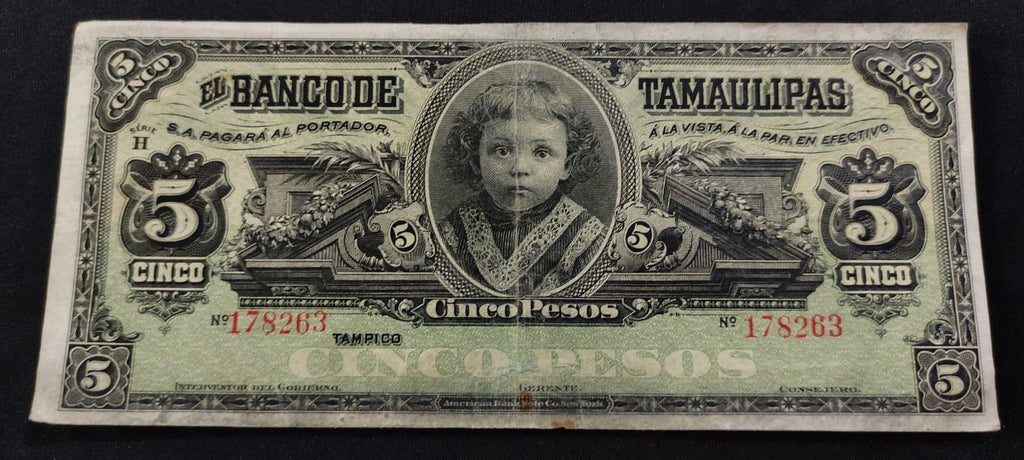 Billete El Banco de Tamaulipas Cinco Pesos Tampico