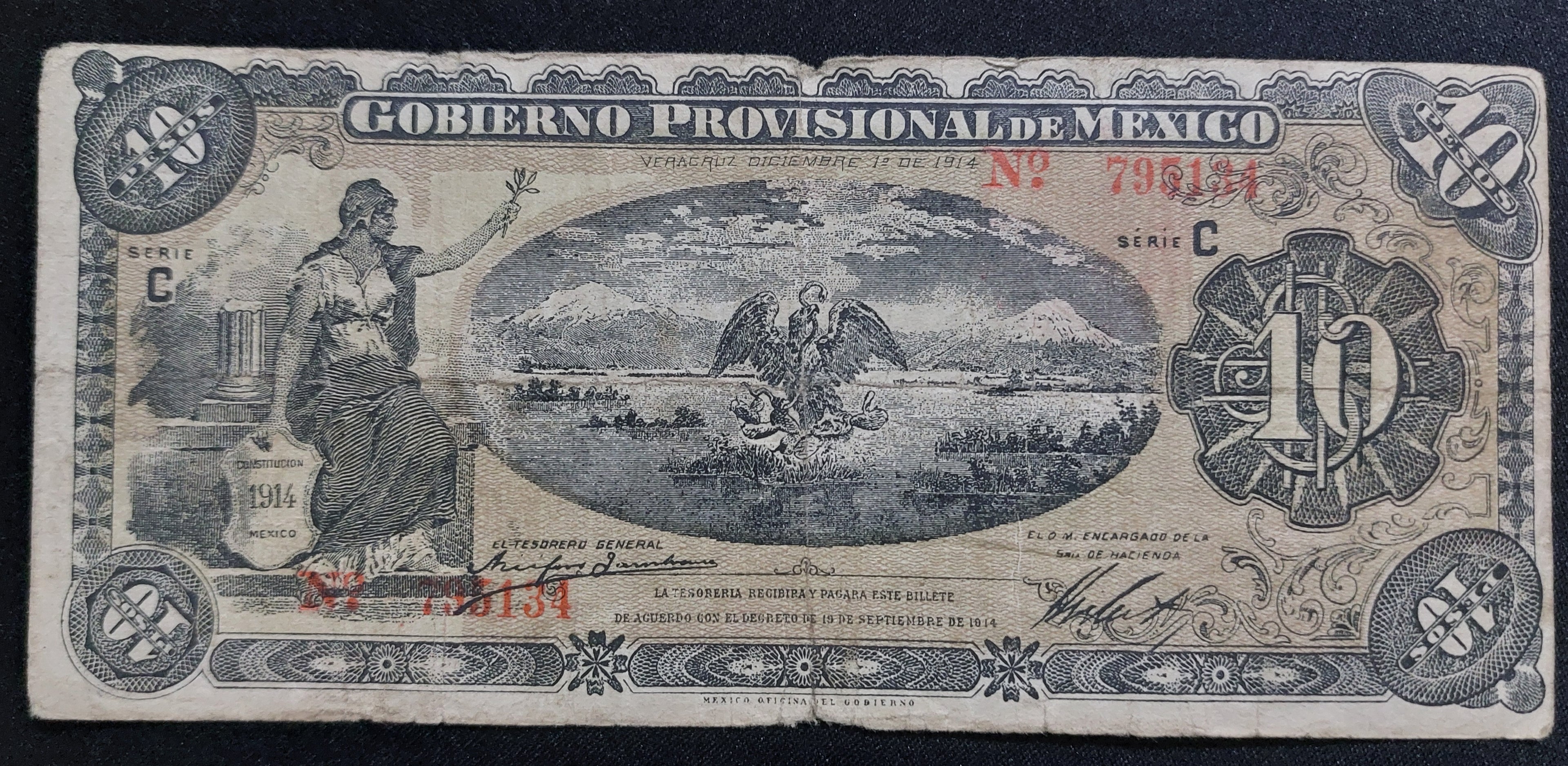 Billete de 10 Pesos 1914 - Gobierno Provisional de México