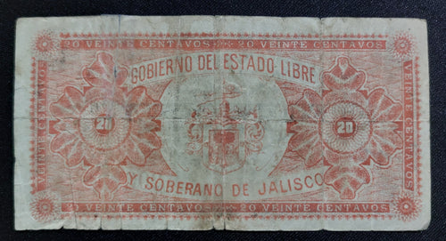 Billete de 20 Centavos 1915 - Estado de Jalisco (Guadalajara)